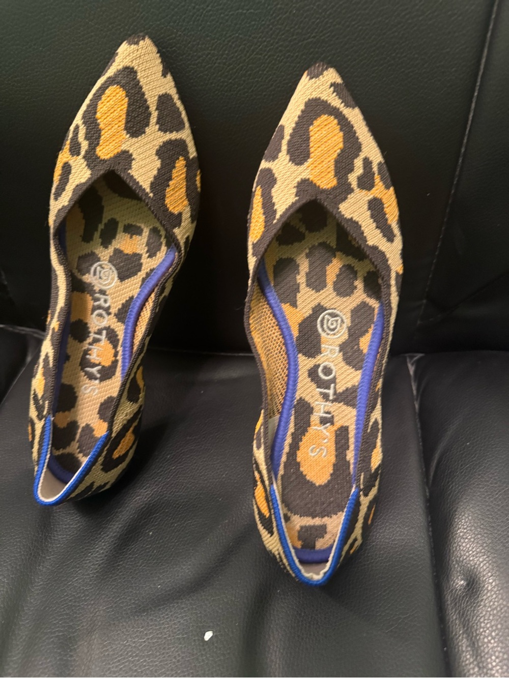 Rothy's Leopard Print Pointed Toe Flats in Brown & Black